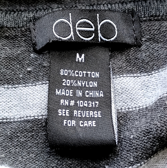 Deb Vneck Women Stretchy Hooded Sweatshirt Gray and White Stripes M - Picture 13 of 13